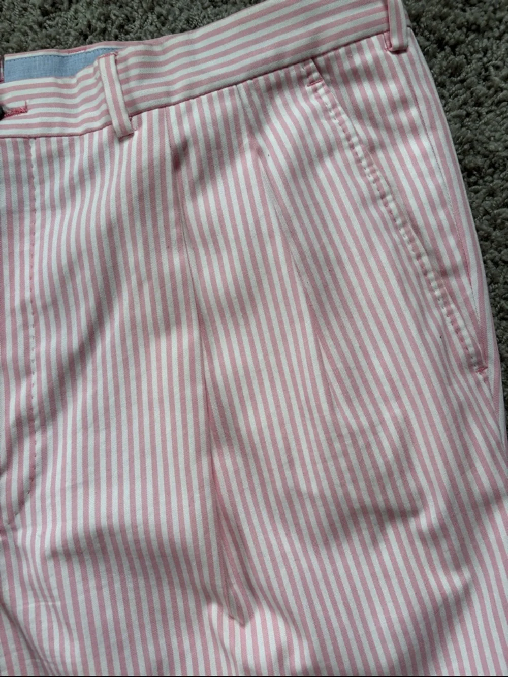 Pescarolo pleated seersucker trousers in pink and white